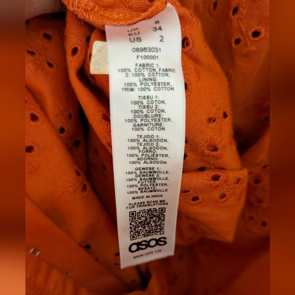 NWT ASOS Orange Midi Eyelet Dress Sz 2 - Picture 5 of 10